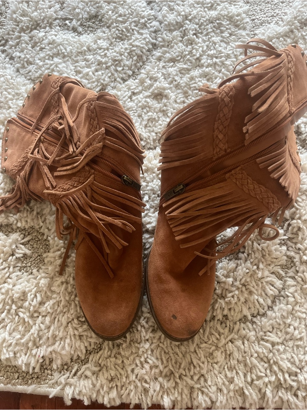 Women's Suede Fringe Ankle Boots in Rust
